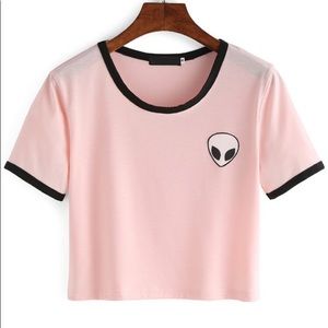 romwe pink alien crop top